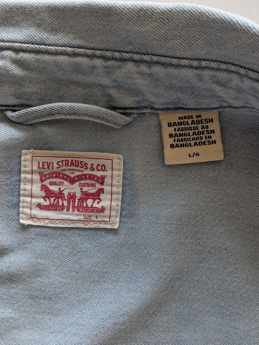 Levi's Essential Light Blue Denim Western Shirt Pearl Snap Buttons - Picture 3 of 10